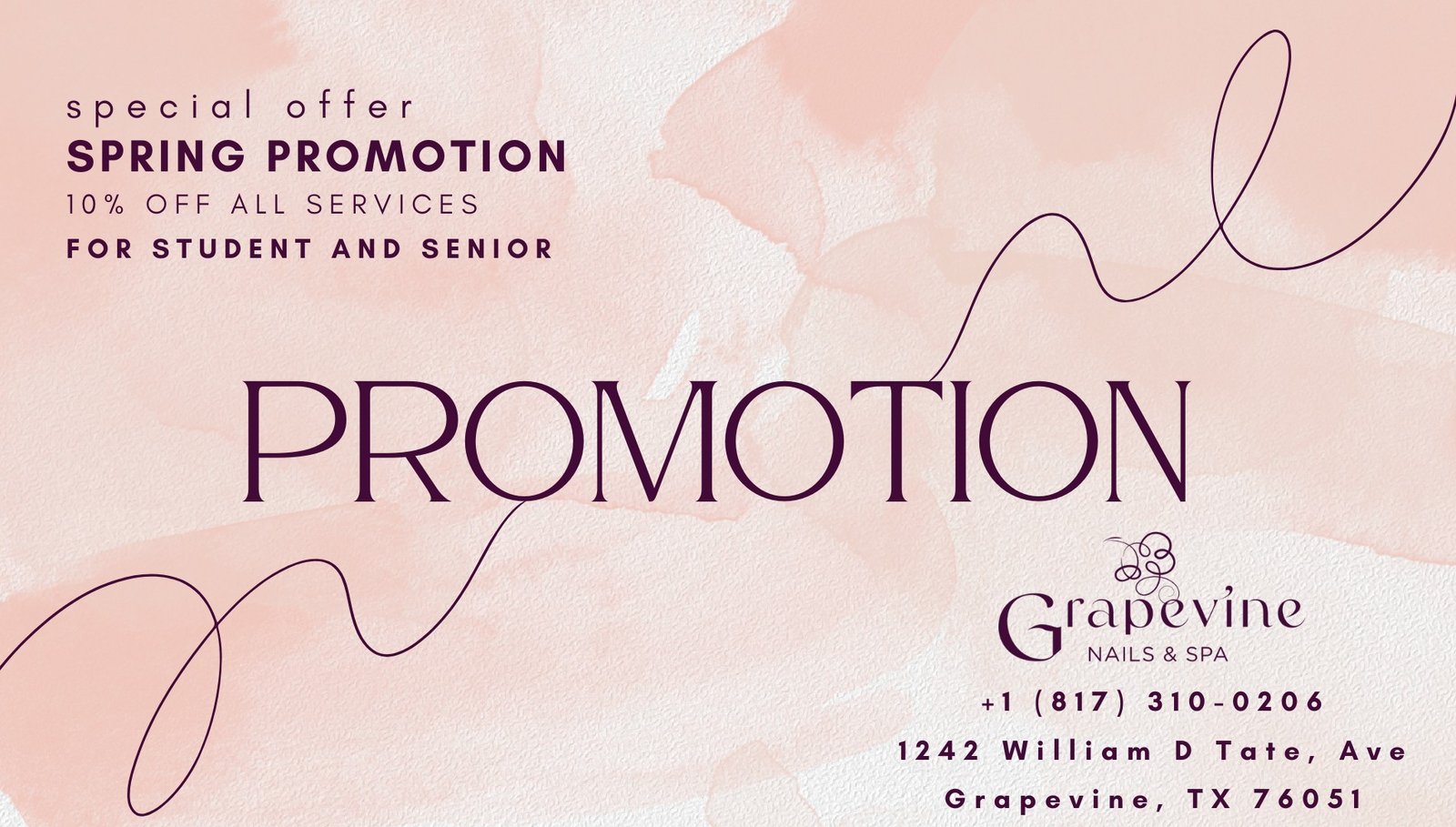 Grapevine Nails and Spa Promotion Banner Crafting Beauty, Caring Feet | We Care, We Create